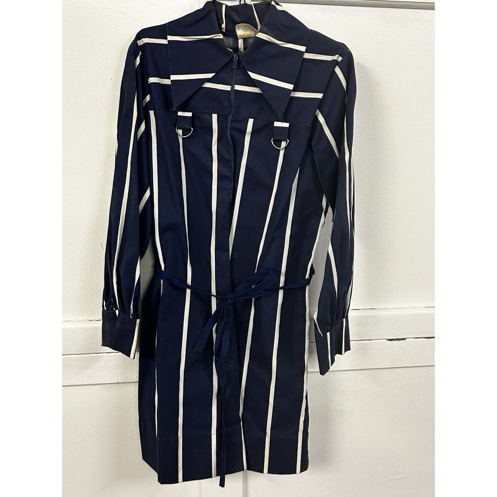 SPIEGEL Vintage Girls' 8 Navy Blue Striped Shirt Dress Long Sleeve Belted D-Ring